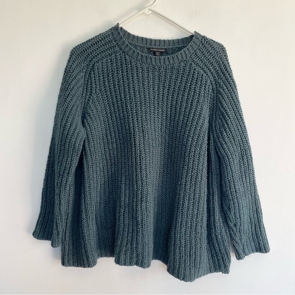 Eileen Fisher Chunky Knit Cotton Sweater Blue Ribbed Crew Neck Raglan Sleeve S P - Picture 6 of 13